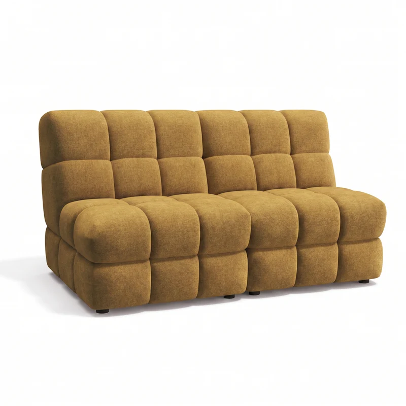 2 fauteuils chauffeuses SEVENTY tissu tramé toucher doux moutarde