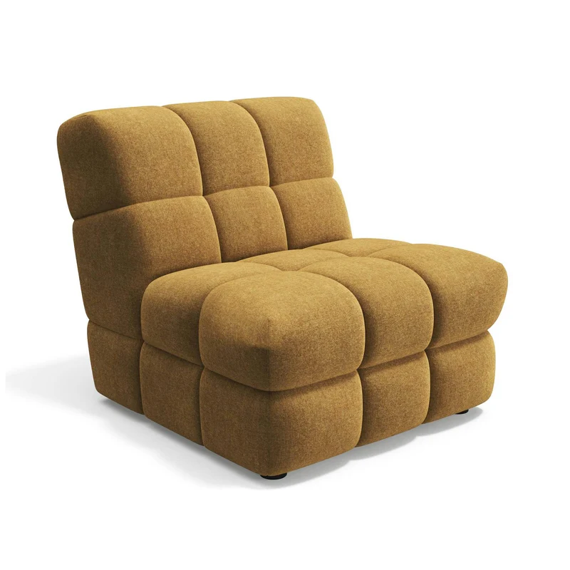 2 fauteuils chauffeuses SEVENTY tissu tramé toucher doux moutarde