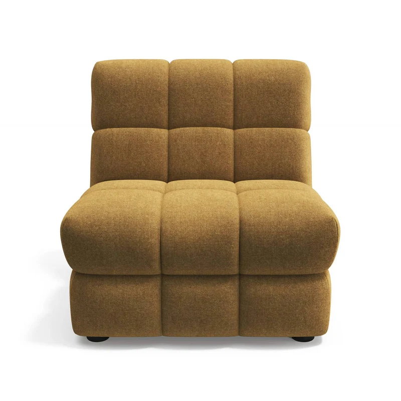 2 fauteuils chauffeuses SEVENTY tissu tramé toucher doux moutarde
