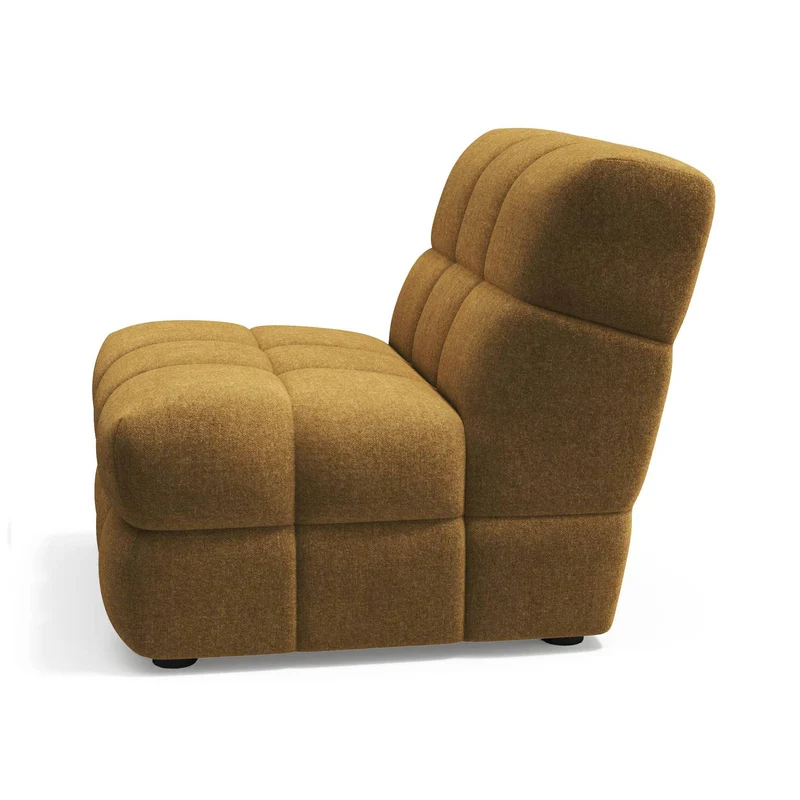 2 fauteuils chauffeuses SEVENTY tissu tramé toucher doux moutarde