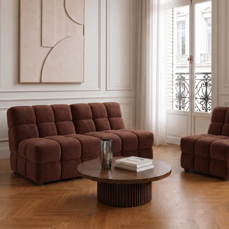 2 fauteuils chauffeuses SEVENTY tissu tramé toucher doux bordeaux