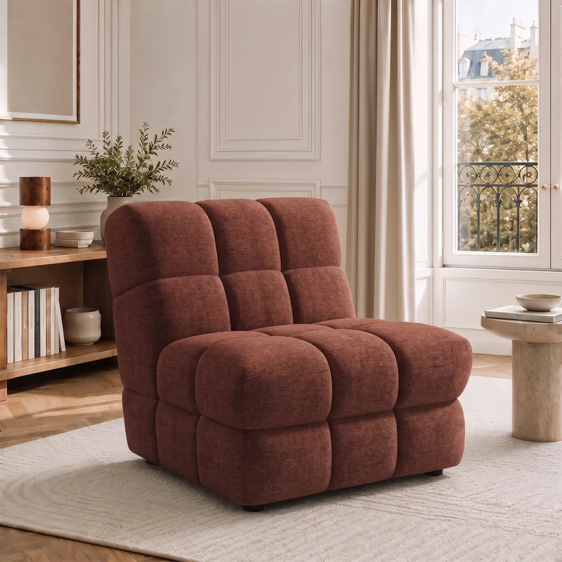 2 fauteuils chauffeuses SEVENTY tissu tramé toucher doux bordeaux