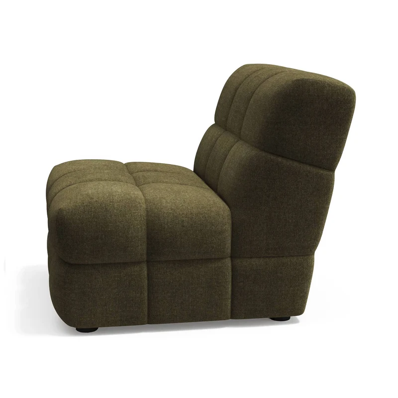 2 fauteuils chauffeuses SEVENTY tissu tramé toucher doux vert vintage