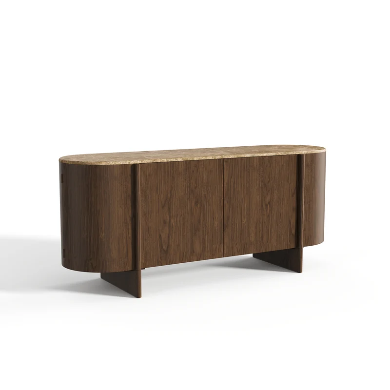 Buffet NAOR marbre beige naturel et bois noyer foncé