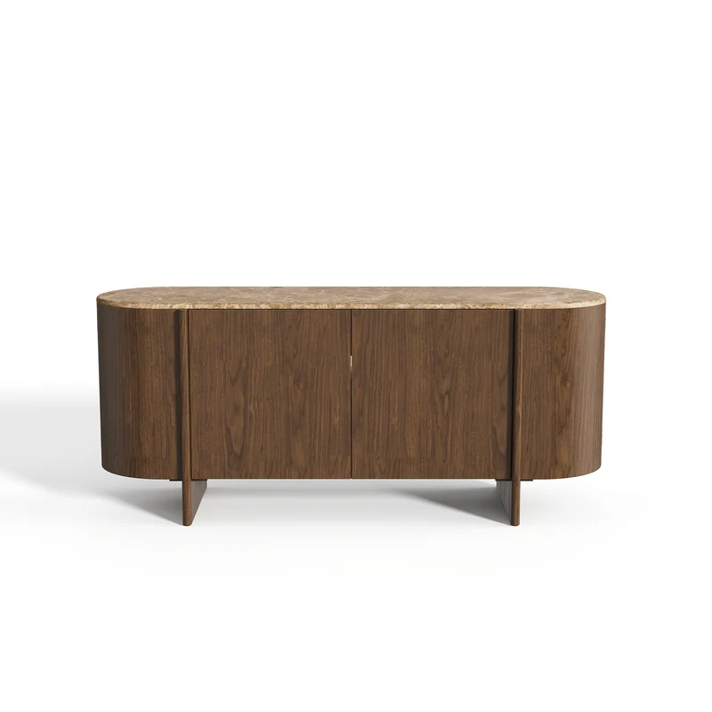 Buffet NAOR marbre beige naturel et bois noyer foncé