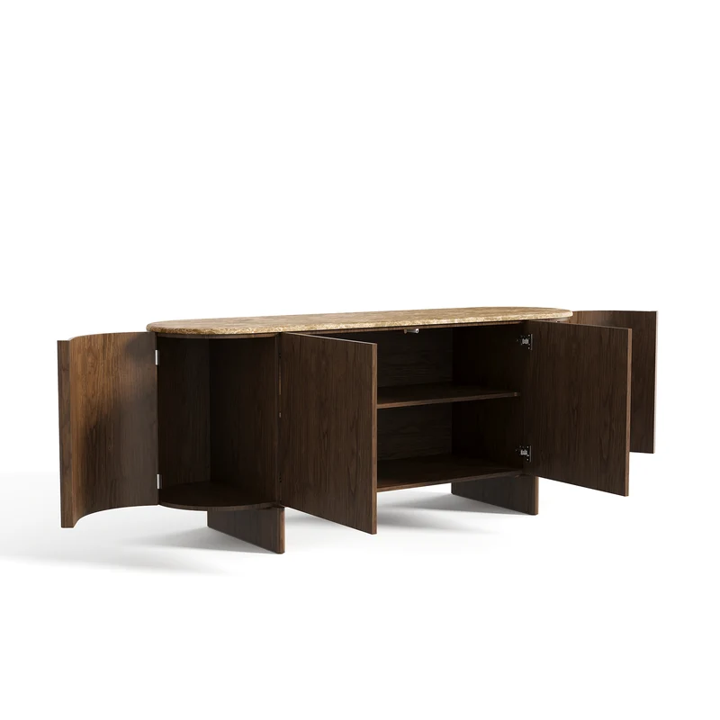 Buffet NAOR marbre beige naturel et bois noyer foncé