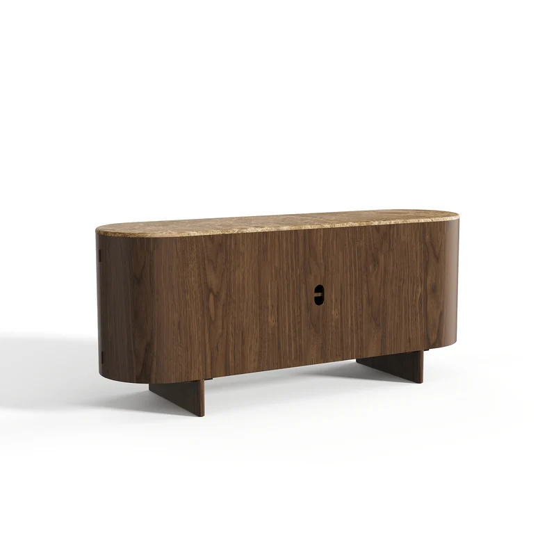 Buffet NAOR marbre beige naturel et bois noyer foncé