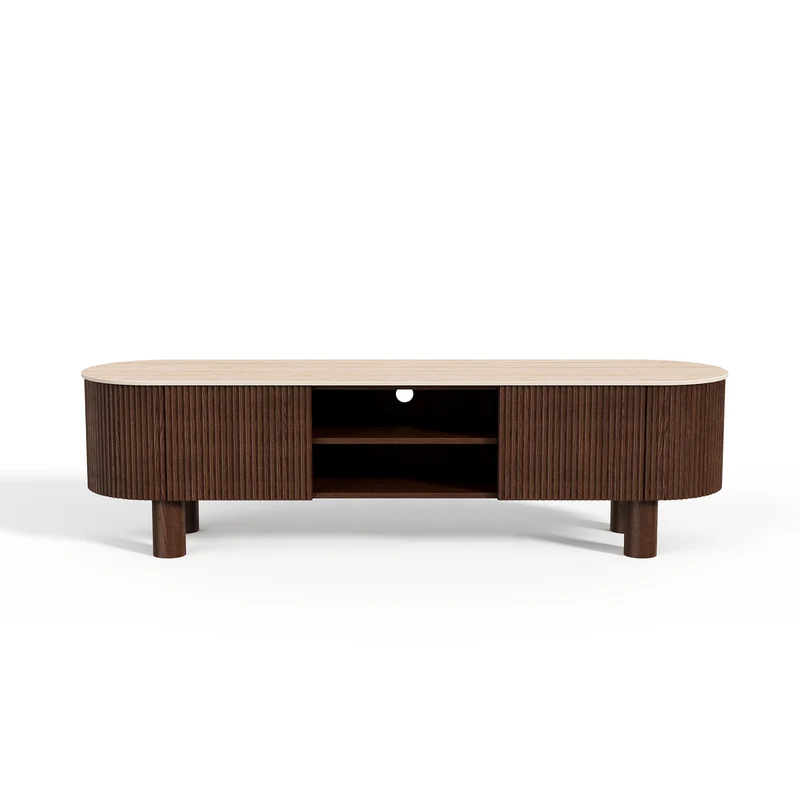 Meuble TV OREA céramique et bois noyer foncé 160cm