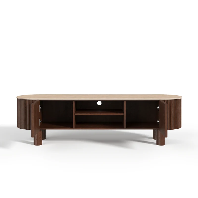 Meuble TV OREA céramique et bois noyer foncé 160cm