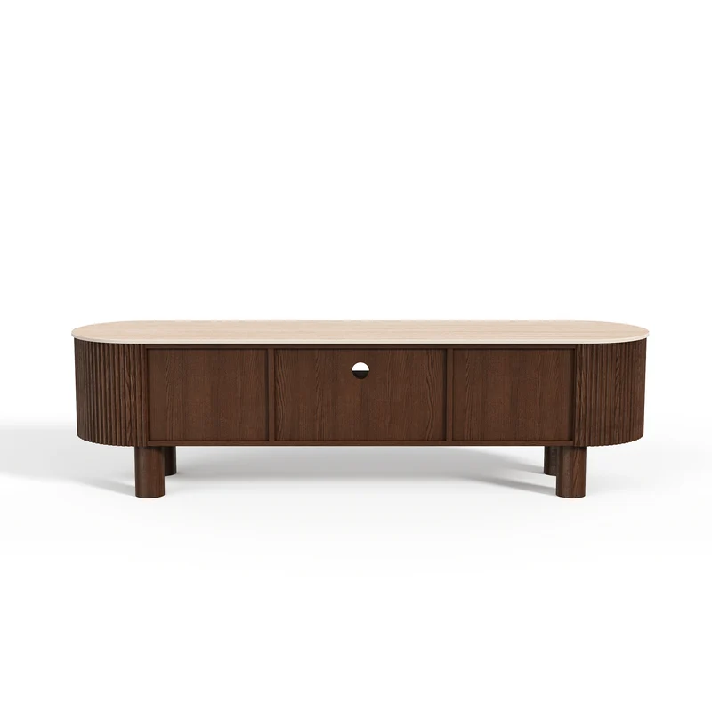 Meuble TV OREA céramique et bois noyer foncé 160cm