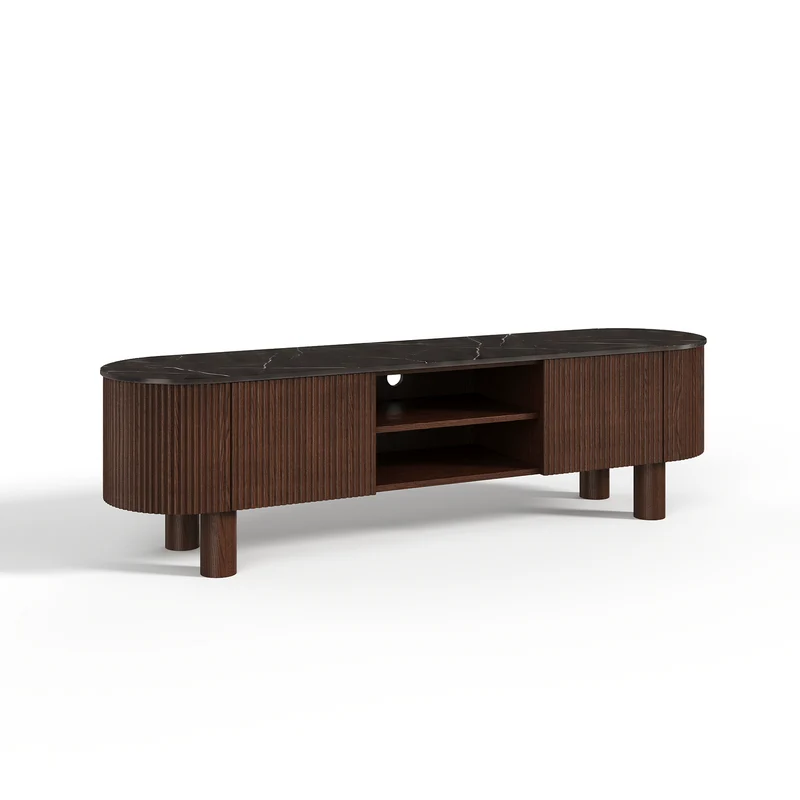Meuble TV OREA céramique et bois noyer foncé 160cm