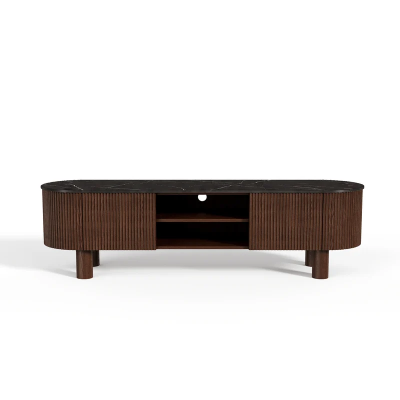 Meuble TV OREA céramique et bois noyer foncé 160cm
