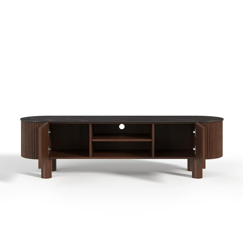 Meuble TV OREA céramique et bois noyer foncé 160cm