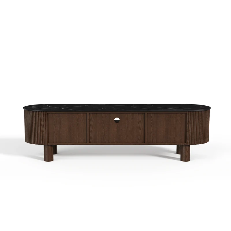Meuble TV OREA céramique et bois noyer foncé 160cm