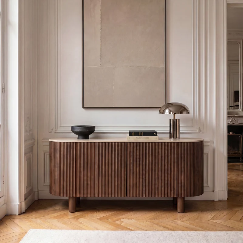 Buffet OREA céramique et bois noyer foncé 160cm