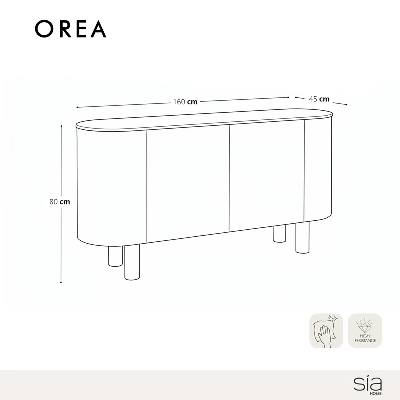 Buffet OREA céramique et bois noyer foncé 160cm