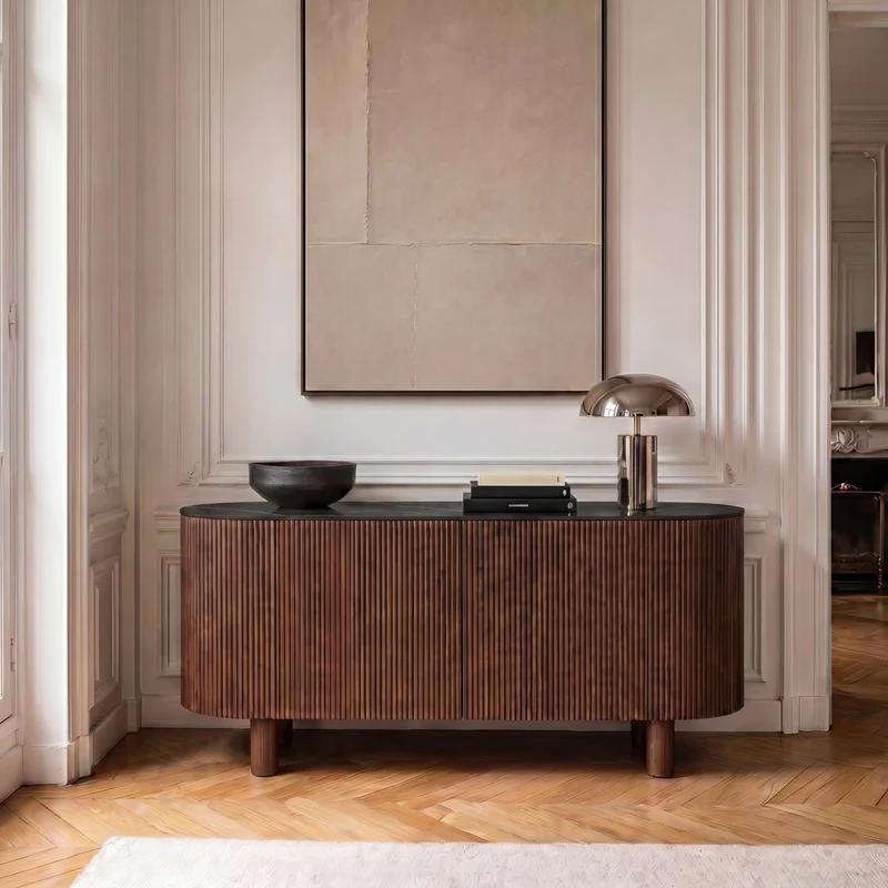 Buffet OREA céramique et bois noyer foncé 160cm