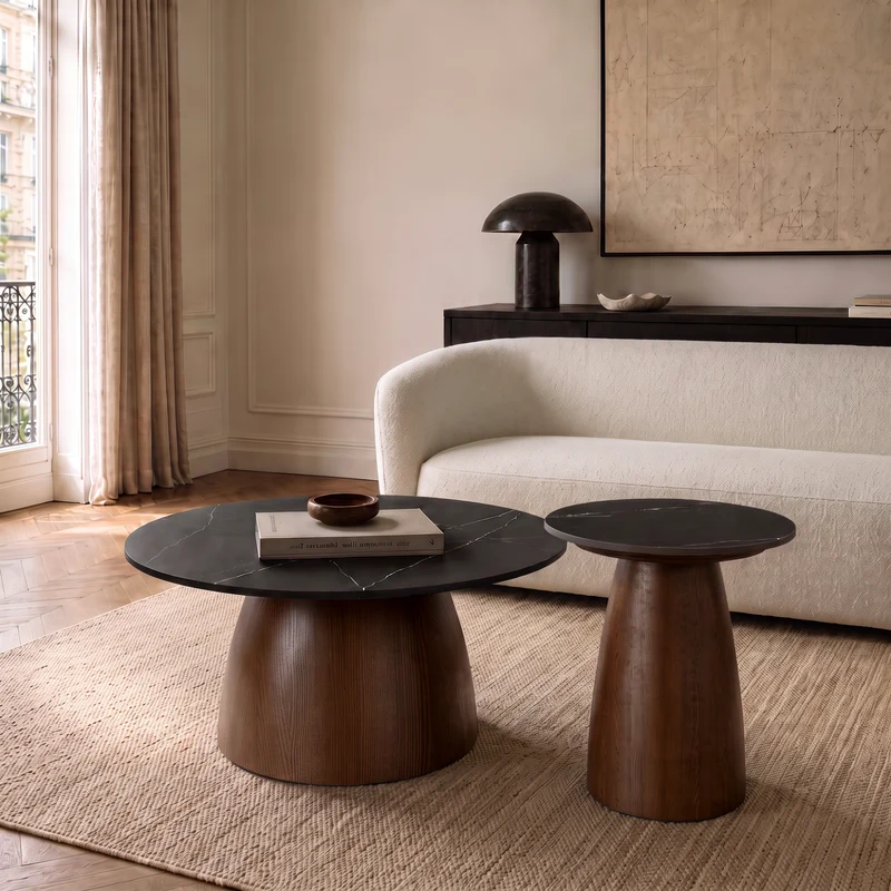 Table basse TAMI céramique et bois noyer 75cm
