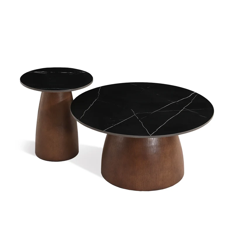 Table basse TAMI céramique et bois noyer 75cm