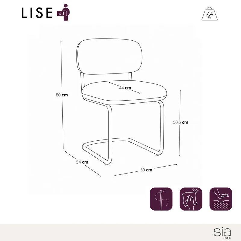 Lot de 2 chaises LISE tissu bouclette