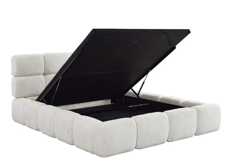 Lit coffre en velours chiné beige 140x190 cm BUBBLE