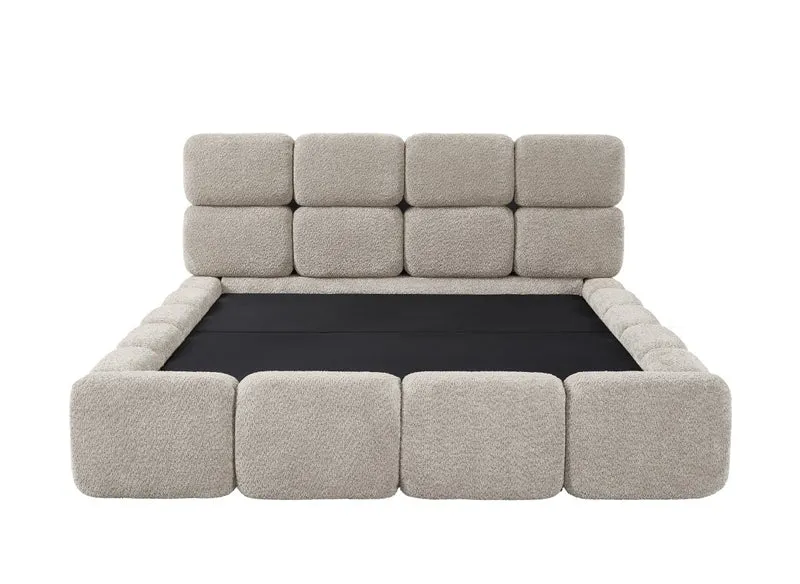 Lit coffre en tissu bouclette taupe 140x190 cm BUBBLE