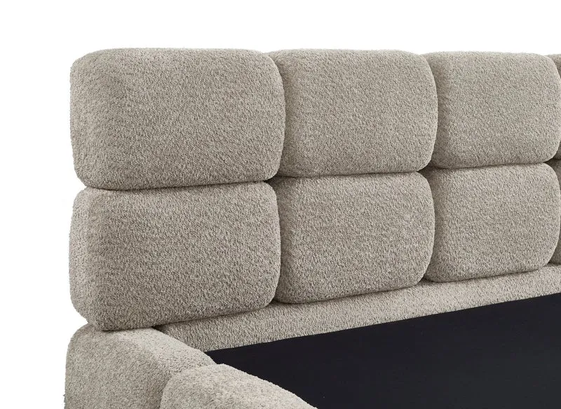 Lit coffre en tissu bouclette taupe 140x190 cm BUBBLE