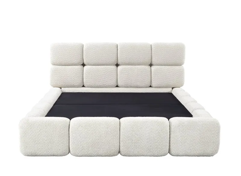 Lit coffre en tissu bouclette beige 140x190 cm BUBBLE