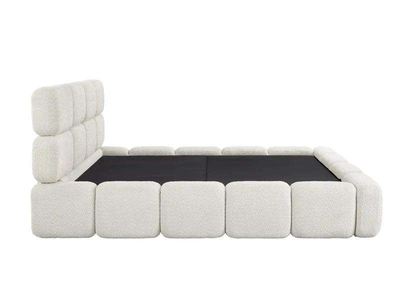 Lit coffre en tissu bouclette beige 140x190 cm BUBBLE