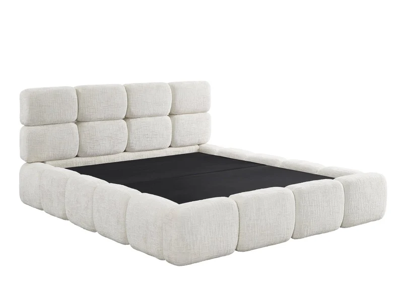Lit coffre en velours chiné beige 160x200 cm BUBBLE