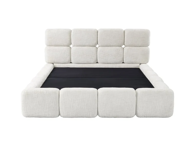 Lit coffre en velours chiné beige 160x200 cm BUBBLE