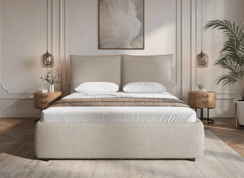 Lit coffre en velours chiné taupe 180x200 cm MELY
