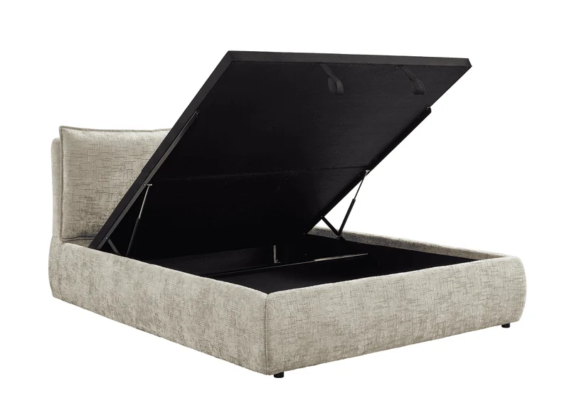 Lit coffre en velours chiné taupe 180x200 cm MELY