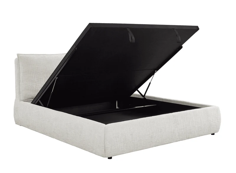 Lit coffre en velours chiné beige 180x200 cm MELY