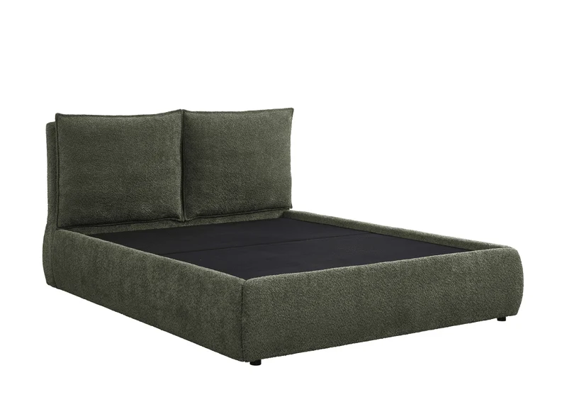 Lit coffre en tissu bouclette vert olive 180x200 cm MELY