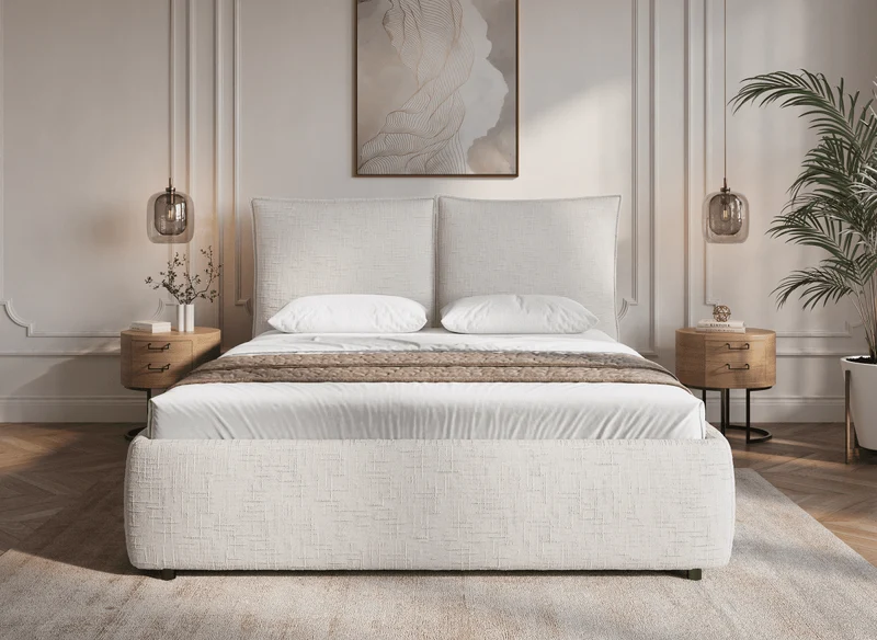 Lit coffre en velours chiné beige 160x200 cm MELY