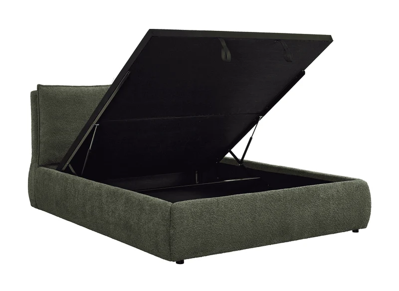 Lit coffre en tissu bouclette vert olive 160x200 cm MELY