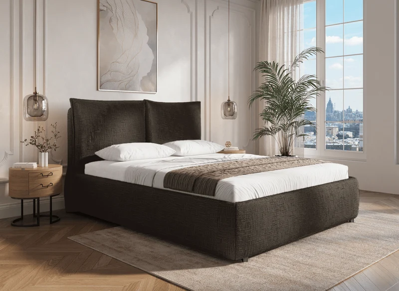 Lit coffre en velours chiné marron 160x200 cm MELY