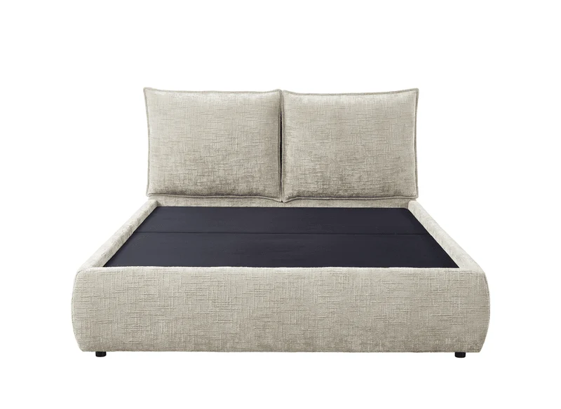 Lit coffre en velours chiné taupe 140x190 cm MELY