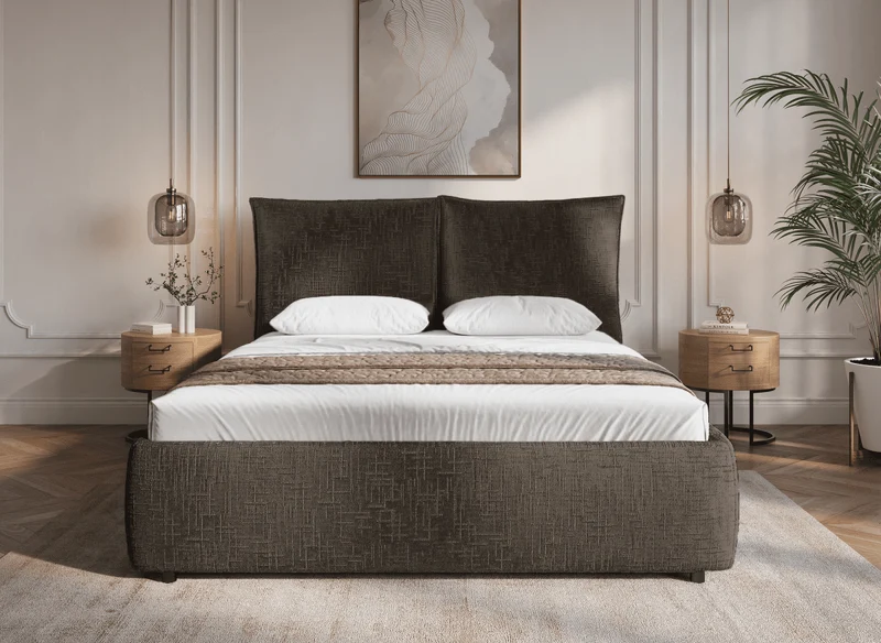 Lit coffre en velours chiné marron 140x190 cm MELY
