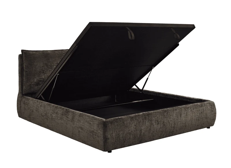 Lit coffre en velours chiné marron 140x190 cm MELY