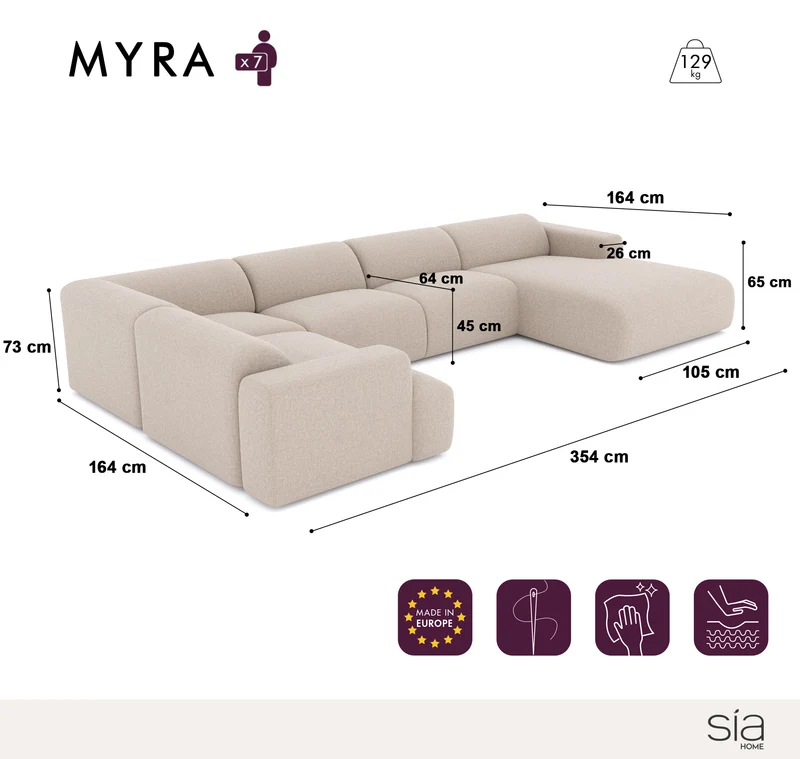 Canapé panoramique droit MYRA Velours à motifs