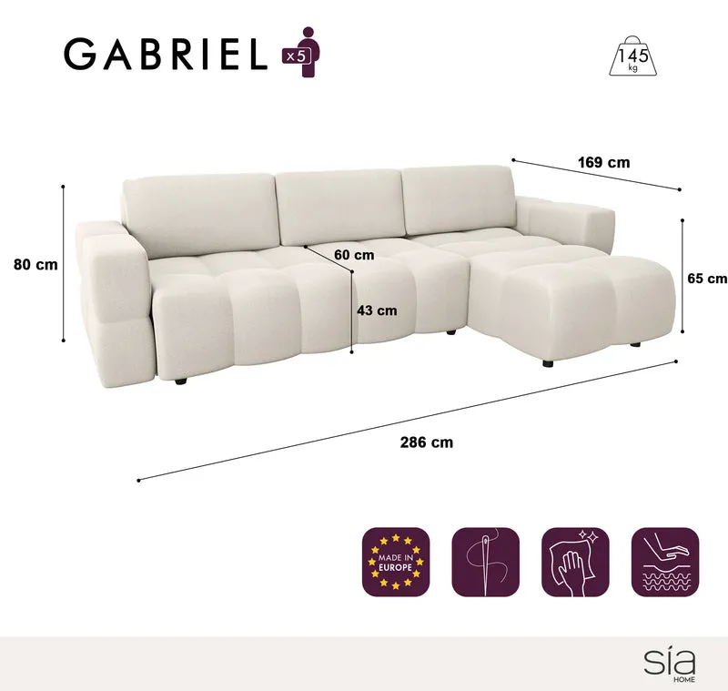 Canapé d'angle droit convertible GABRIEL Tissu tramé - Avec coffre de rangement