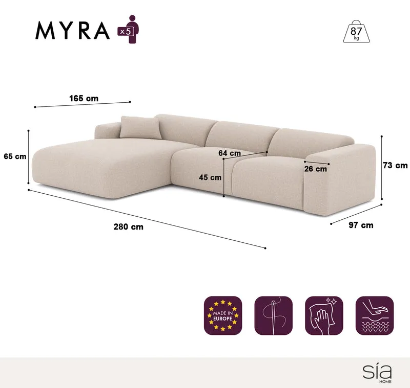 Canapé grand angle gauche MYRA Velours à motifs