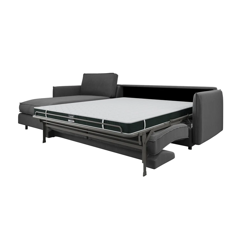 Canapé d'angle gauche convertible express ISAKA Tissu tramé - Matelas Dunlopillo 140cm