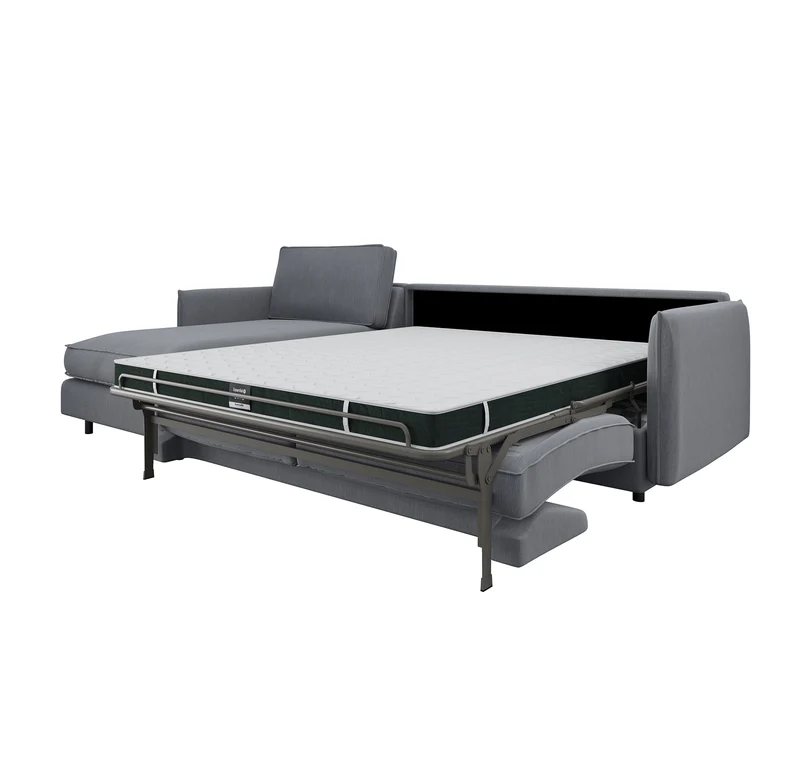 Canapé d'angle gauche convertible express ISAKA Tissu tramé - Matelas Dunlopillo 140cm