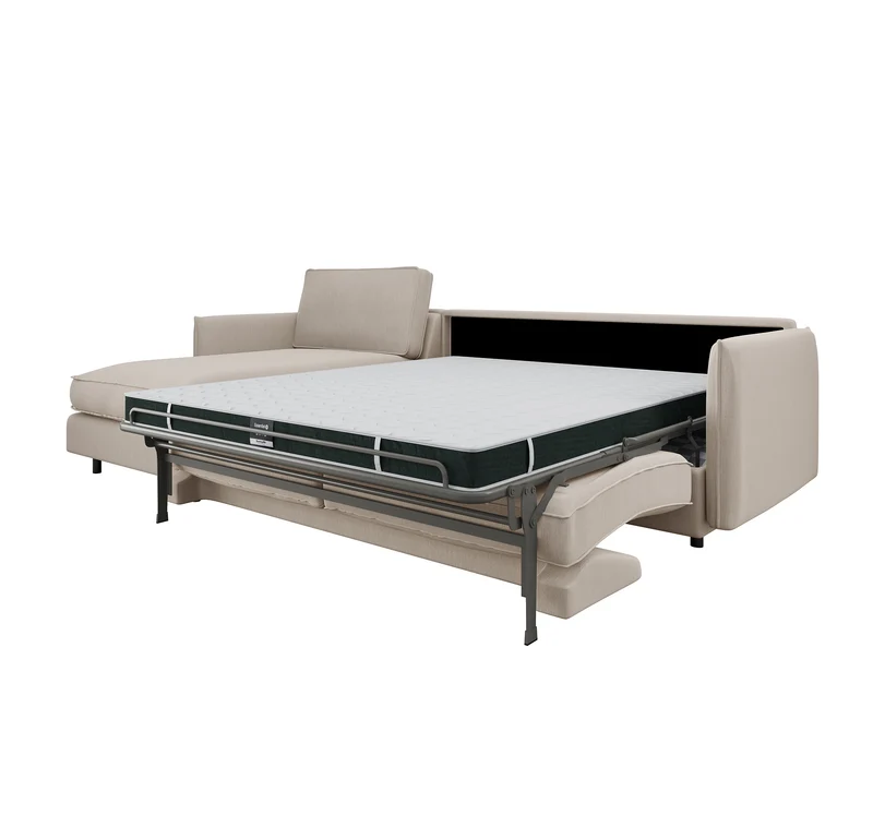Canapé d'angle gauche convertible express ISAKA Tissu tramé - Matelas Dunlopillo 140cm