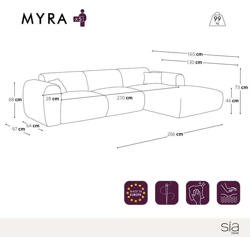 Canapé grand angle droit MYRA Tissu tramé