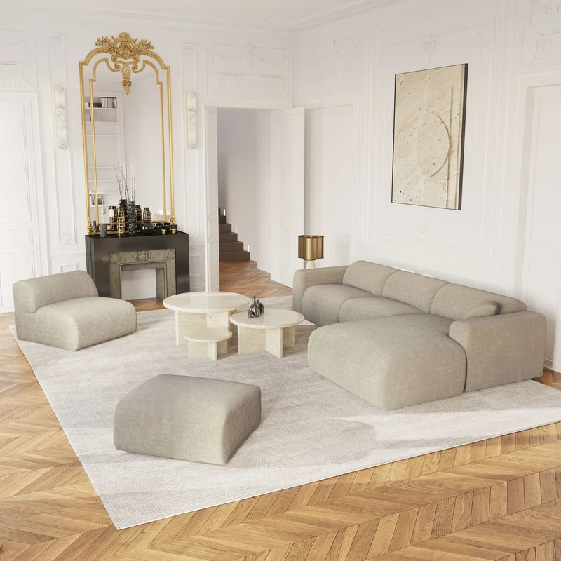 Canapé grand angle droit MYRA Velours à motifs
