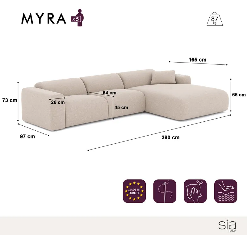 Canapé grand angle droit MYRA Velours à motifs